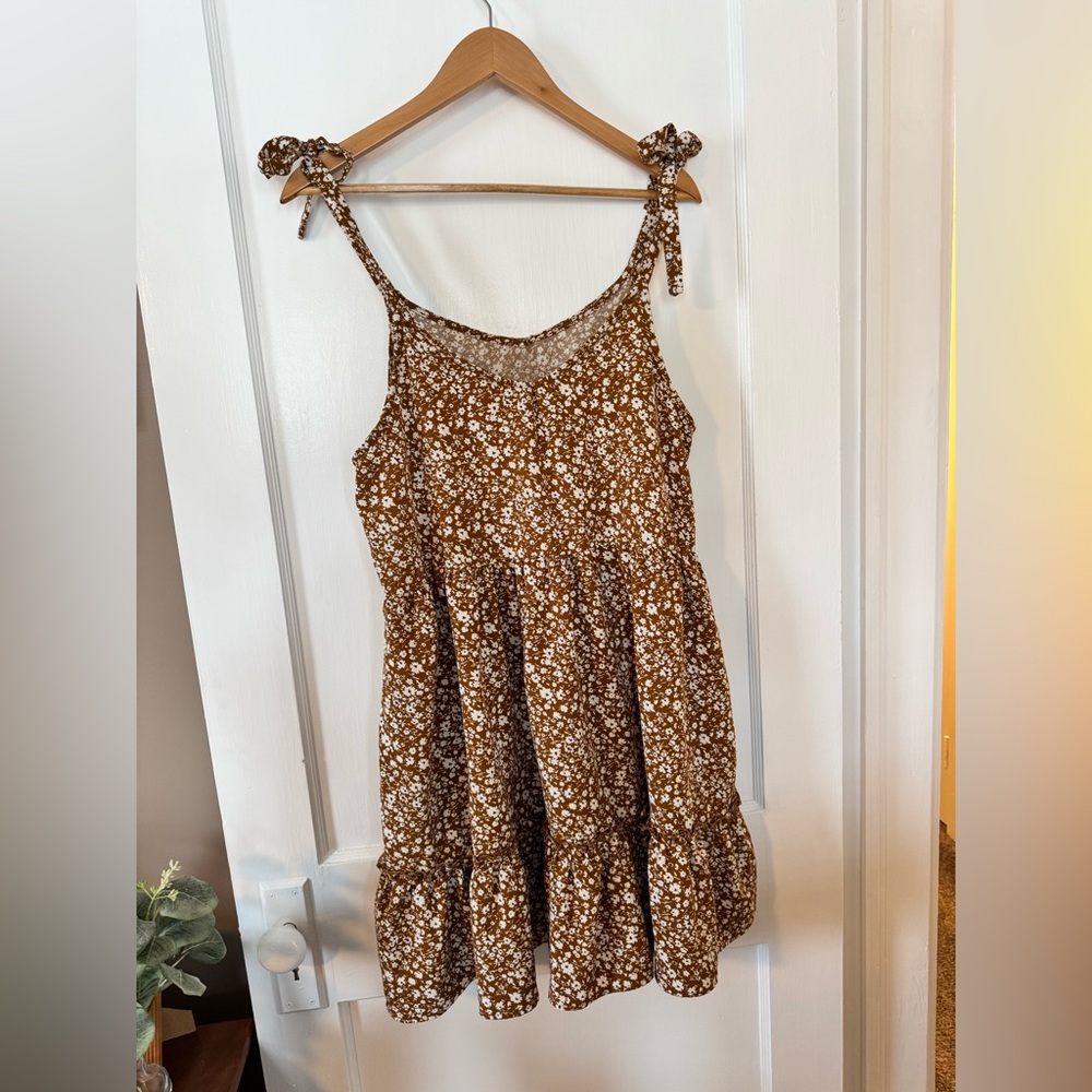 Brown Floral Sophie & Hailee Ruffle Tiered Mini Dress
